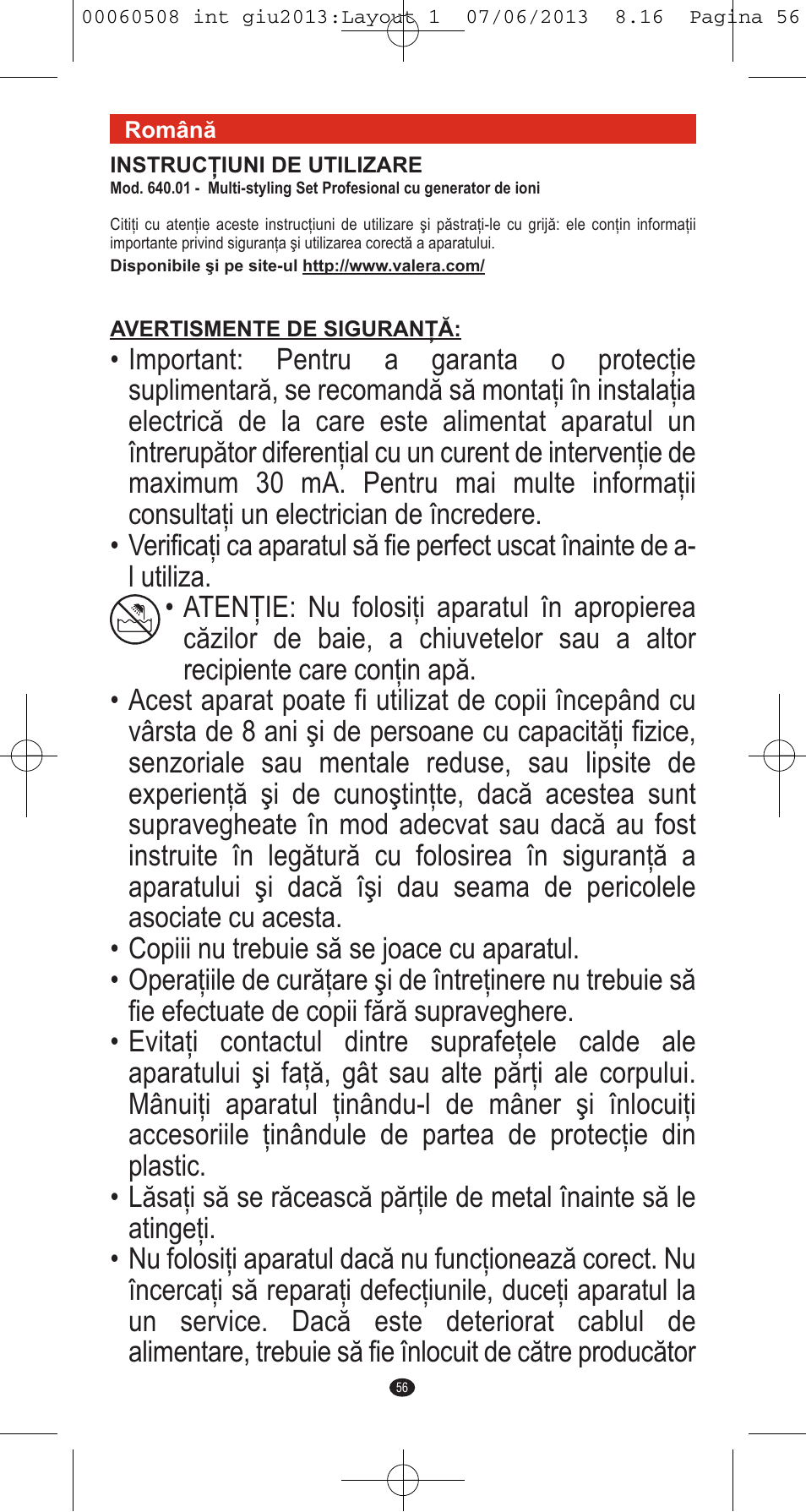 VALERA IONIC MULTISTYLE PROFESSIONAL User Manual | Page 54 / 98