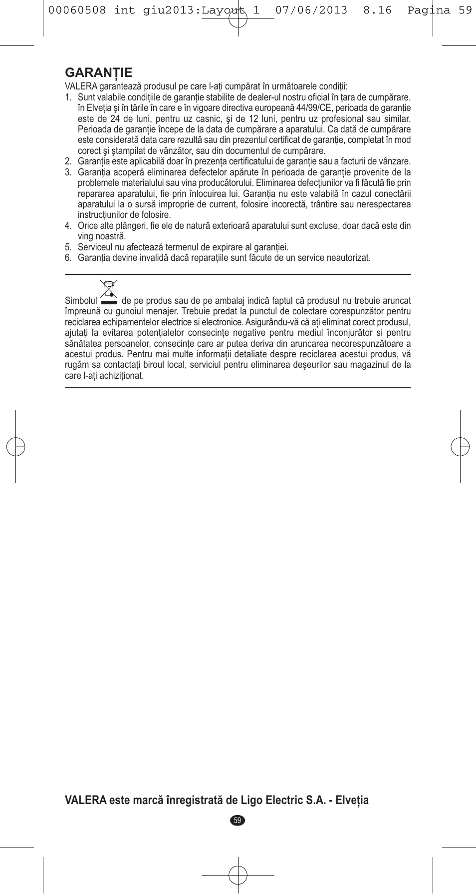 Garanţie | VALERA IONIC MULTISTYLE PROFESSIONAL User Manual | Page 57 / 98
