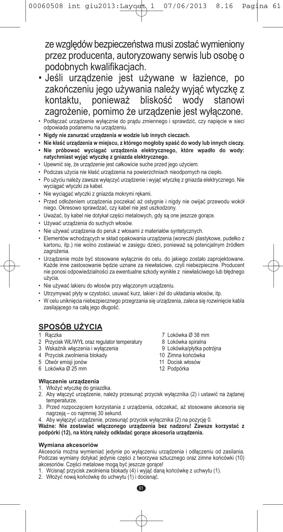 Sposób użycia | VALERA IONIC MULTISTYLE PROFESSIONAL User Manual | Page 59 / 98