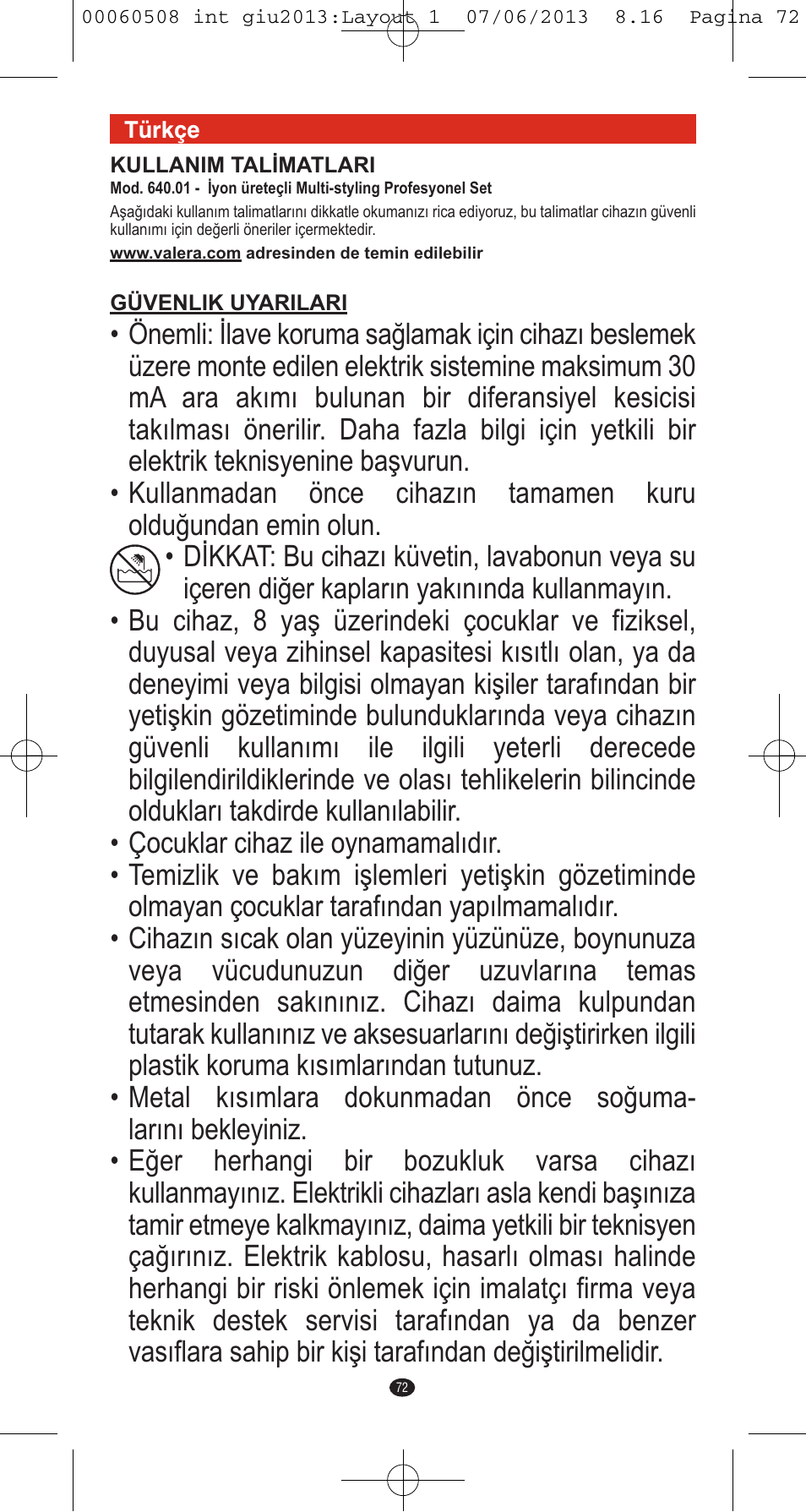 VALERA IONIC MULTISTYLE PROFESSIONAL User Manual | Page 70 / 98
