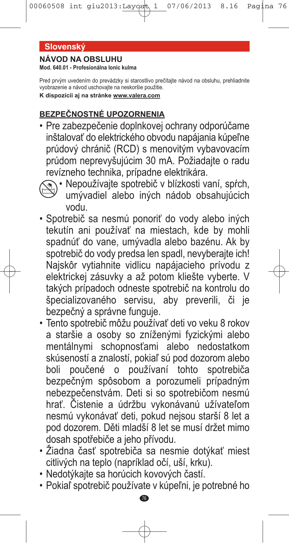 VALERA IONIC MULTISTYLE PROFESSIONAL User Manual | Page 74 / 98