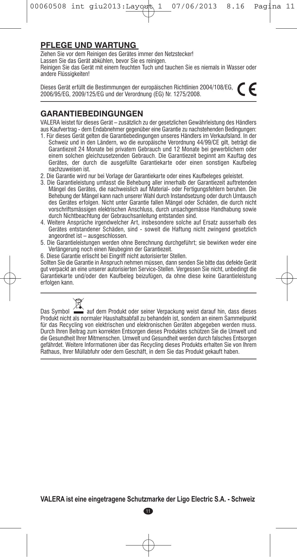 Pflege und wartung, Garantiebedingungen | VALERA IONIC MULTISTYLE PROFESSIONAL User Manual | Page 9 / 98
