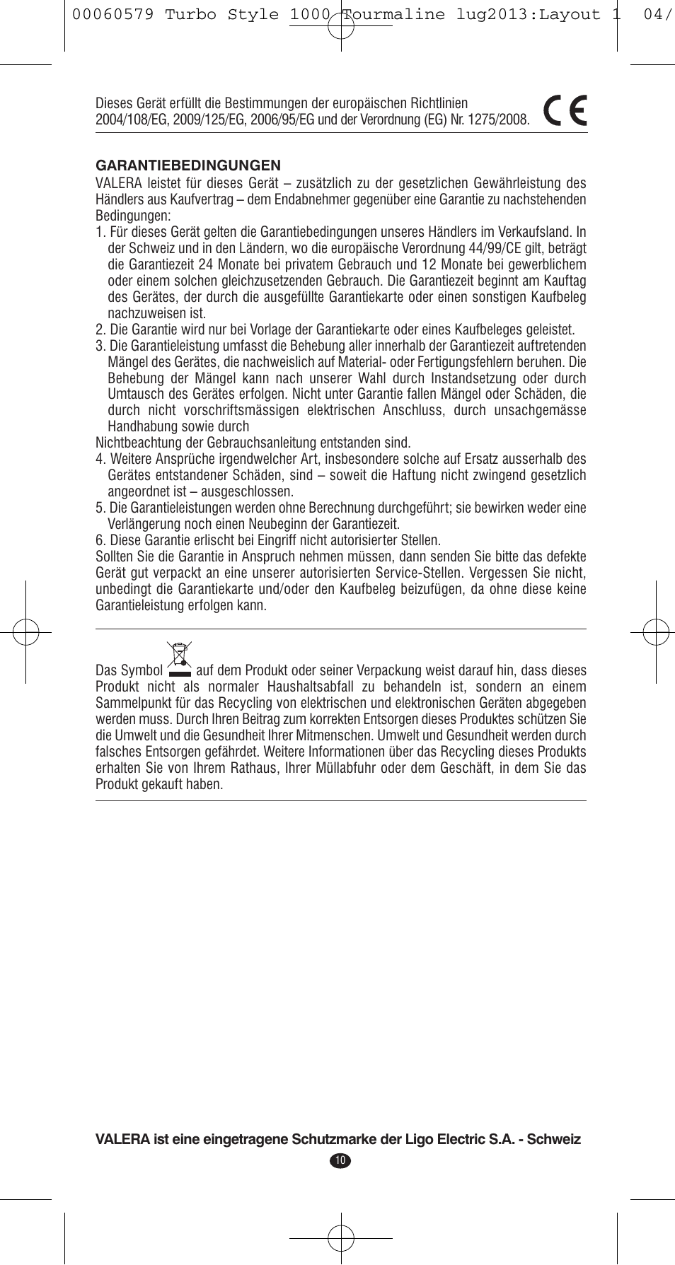 VALERA TURBO STYLE 1000 TOURMALINE User Manual | Page 10 / 80