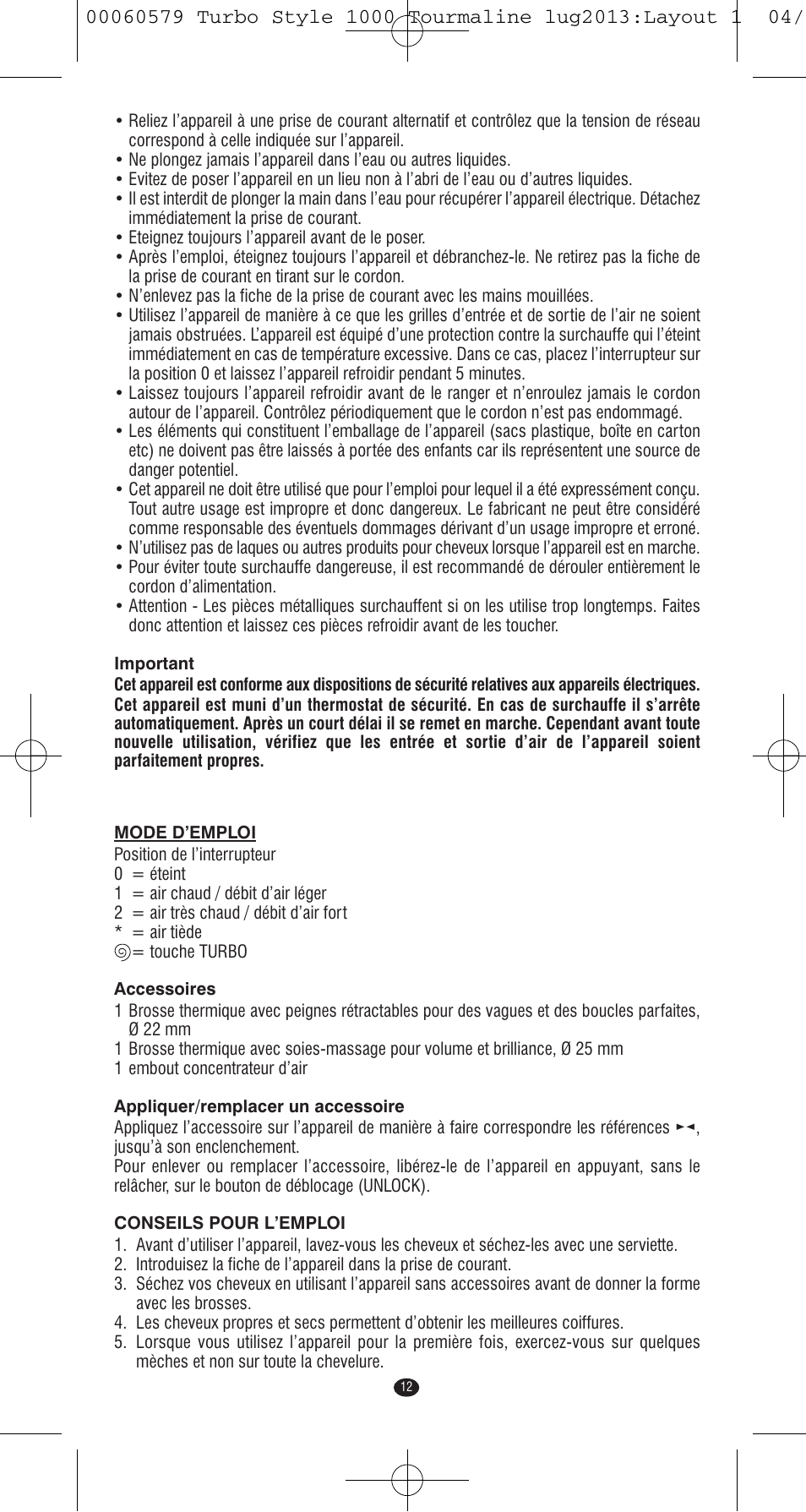 VALERA TURBO STYLE 1000 TOURMALINE User Manual | Page 12 / 80