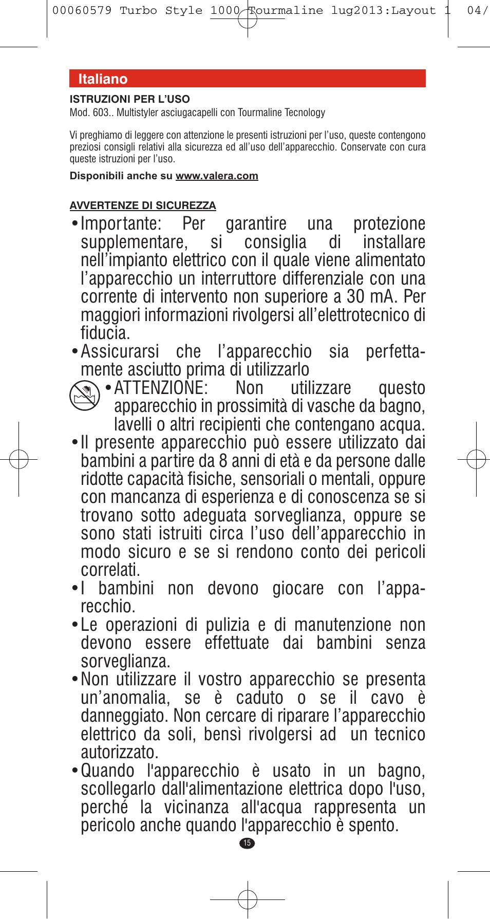 VALERA TURBO STYLE 1000 TOURMALINE User Manual | Page 15 / 80