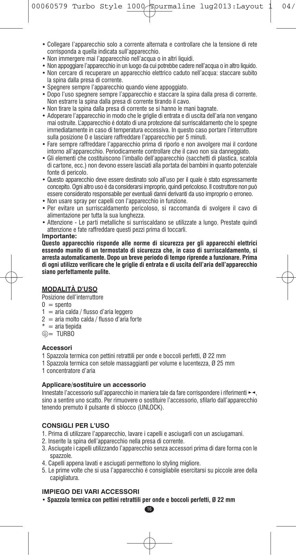 VALERA TURBO STYLE 1000 TOURMALINE User Manual | Page 16 / 80