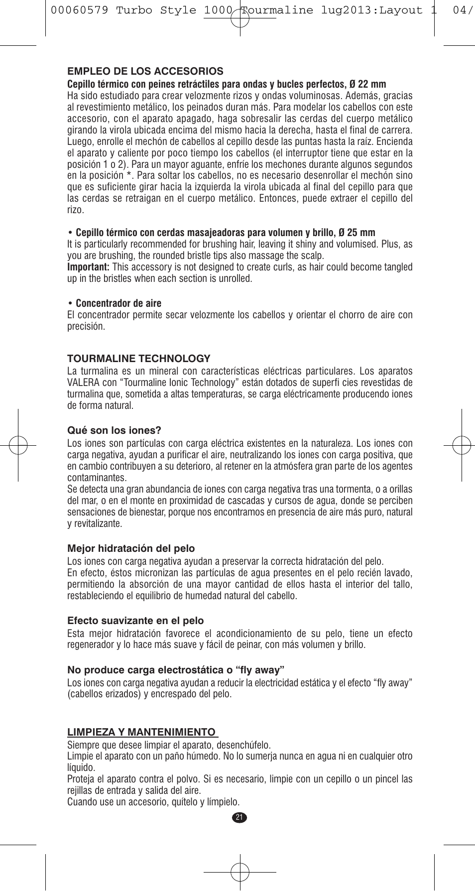 VALERA TURBO STYLE 1000 TOURMALINE User Manual | Page 21 / 80