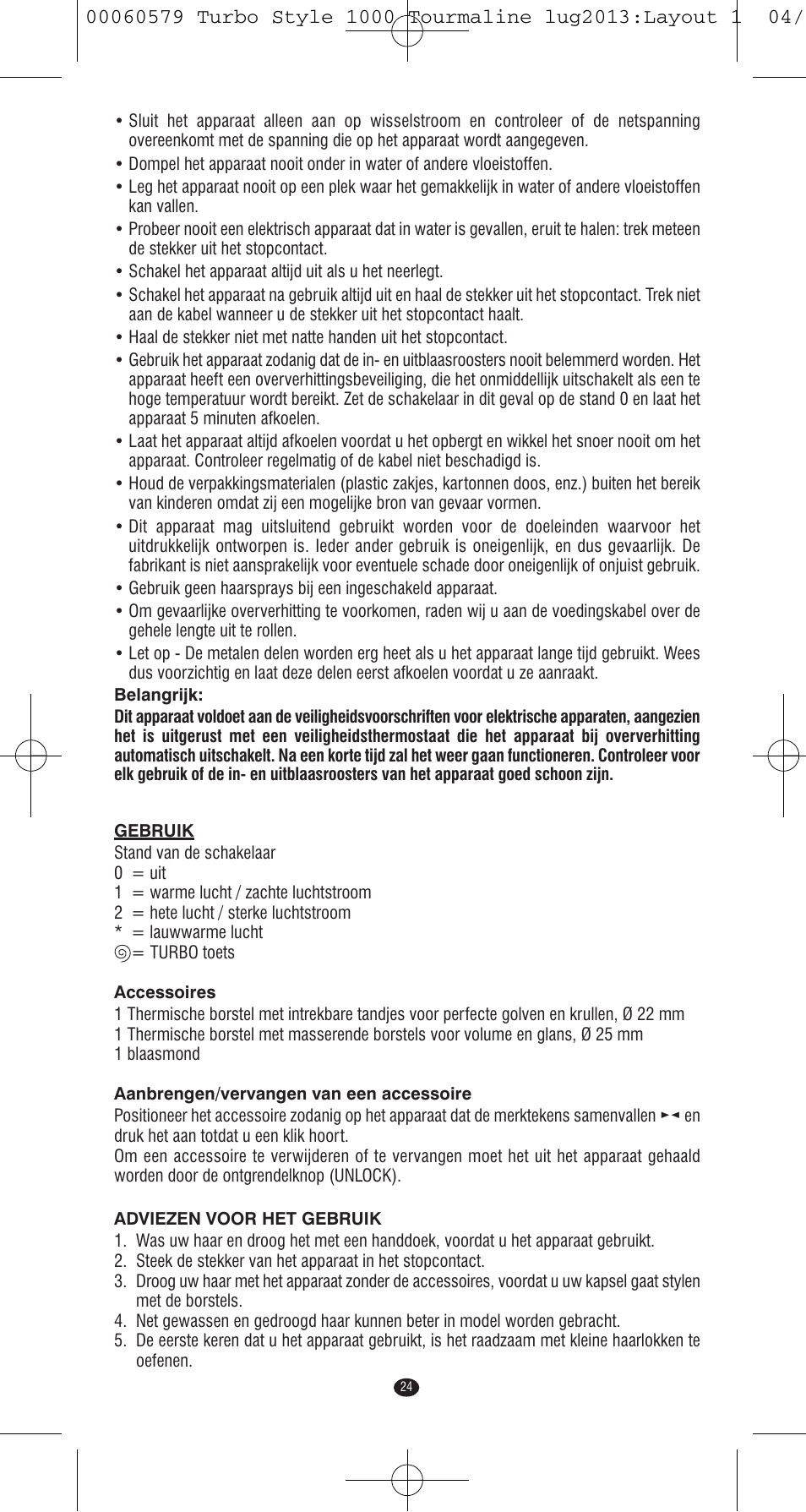 VALERA TURBO STYLE 1000 TOURMALINE User Manual | Page 24 / 80