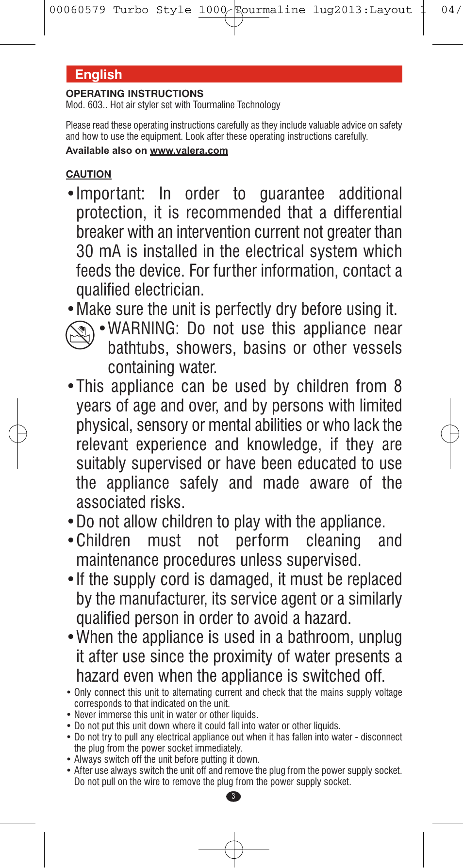 VALERA TURBO STYLE 1000 TOURMALINE User Manual | Page 3 / 80
