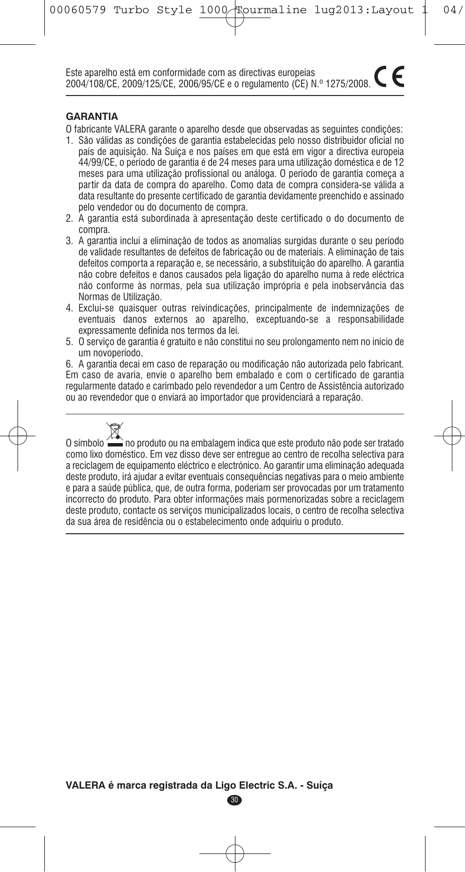VALERA TURBO STYLE 1000 TOURMALINE User Manual | Page 30 / 80