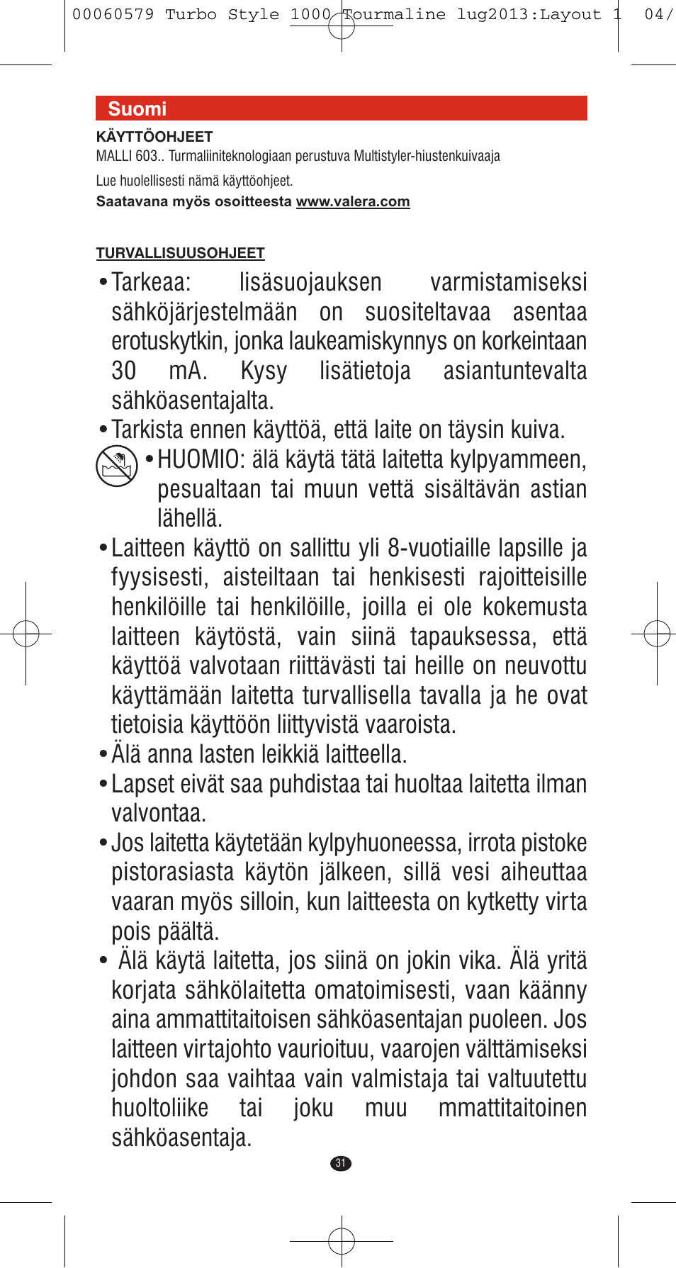 VALERA TURBO STYLE 1000 TOURMALINE User Manual | Page 31 / 80