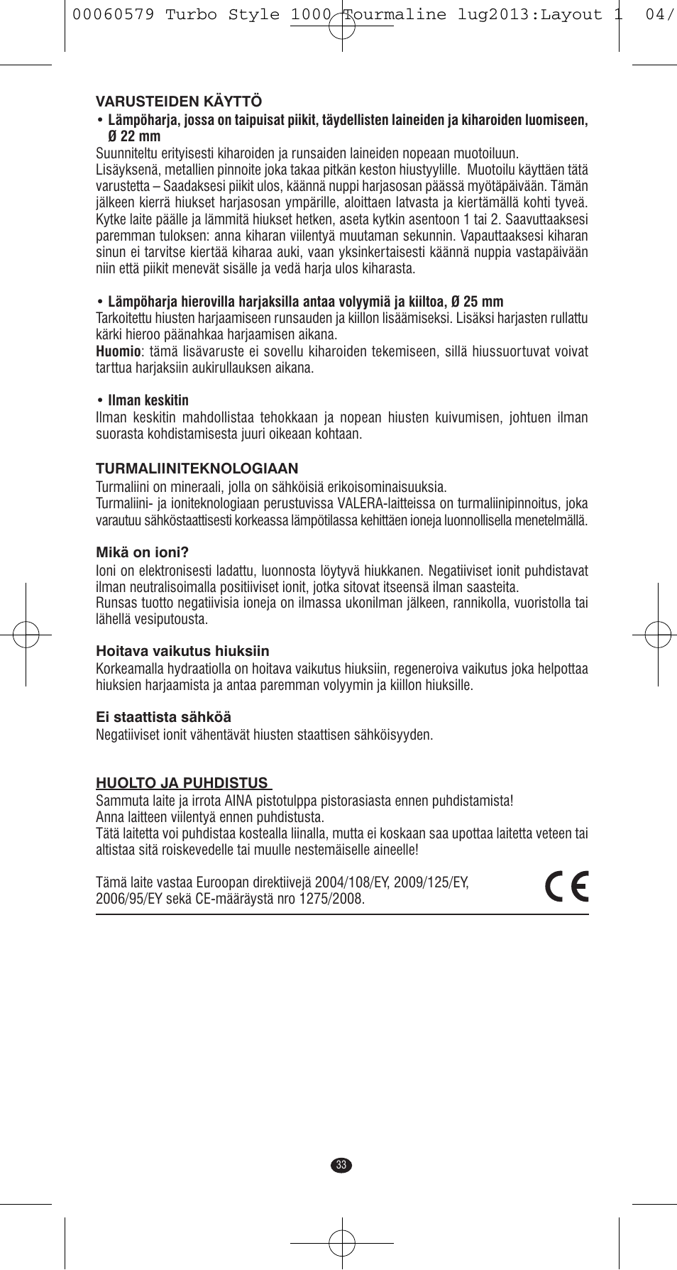 VALERA TURBO STYLE 1000 TOURMALINE User Manual | Page 33 / 80