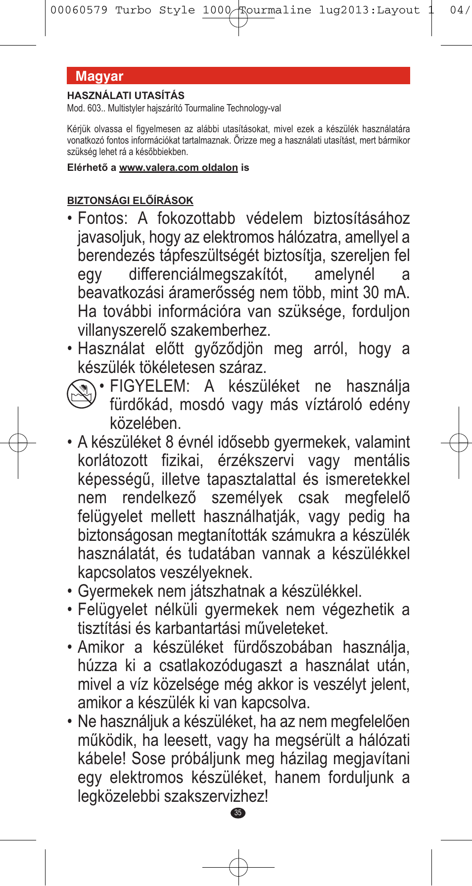 VALERA TURBO STYLE 1000 TOURMALINE User Manual | Page 35 / 80