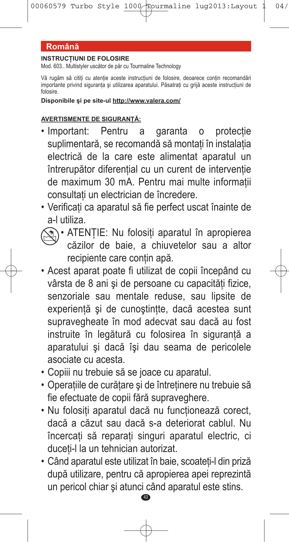 VALERA TURBO STYLE 1000 TOURMALINE User Manual | Page 43 / 80