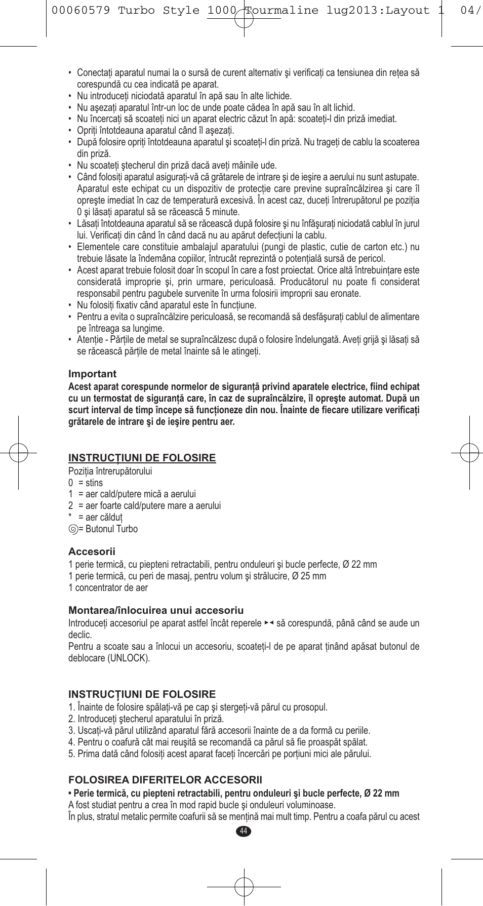 VALERA TURBO STYLE 1000 TOURMALINE User Manual | Page 44 / 80