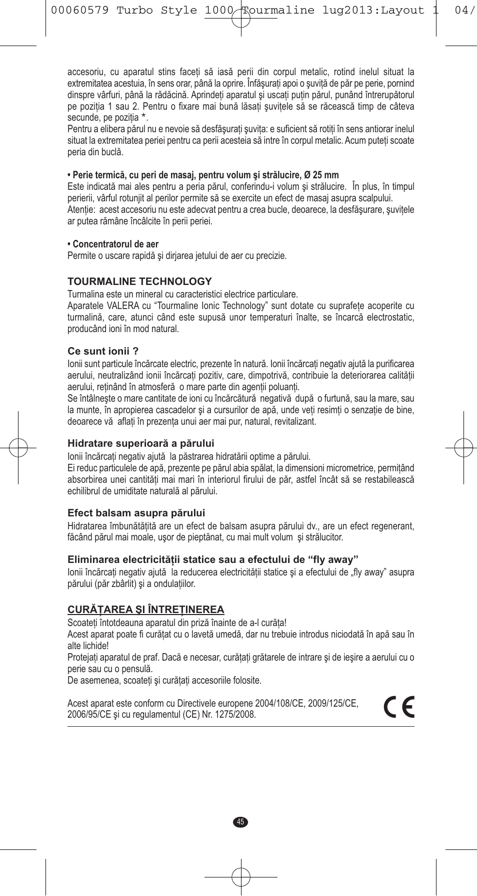 VALERA TURBO STYLE 1000 TOURMALINE User Manual | Page 45 / 80