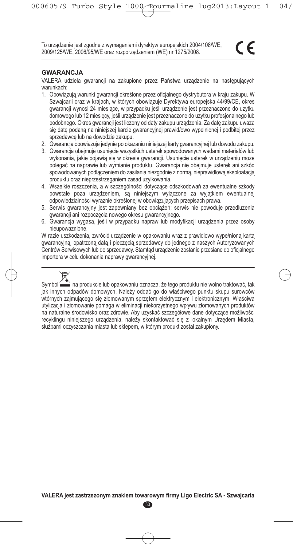 VALERA TURBO STYLE 1000 TOURMALINE User Manual | Page 50 / 80