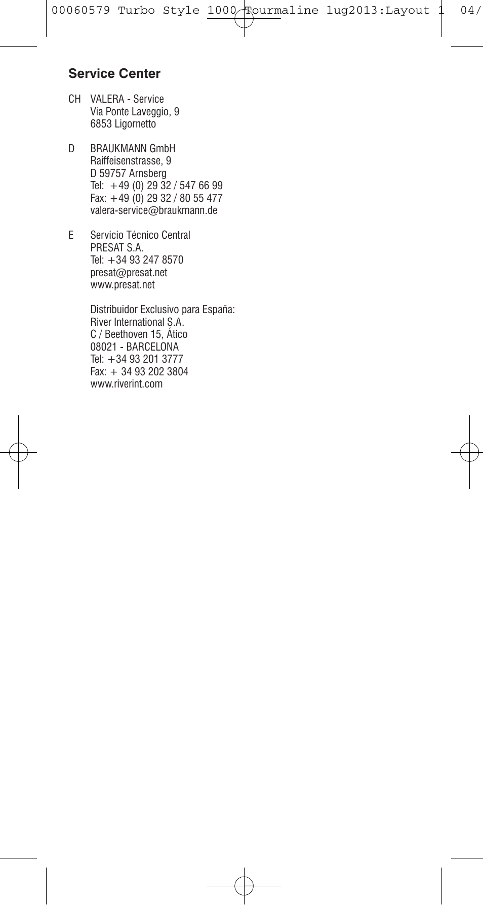 VALERA TURBO STYLE 1000 TOURMALINE User Manual | Page 78 / 80