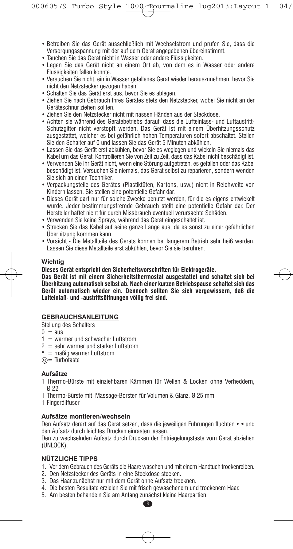 VALERA TURBO STYLE 1000 TOURMALINE User Manual | Page 8 / 80