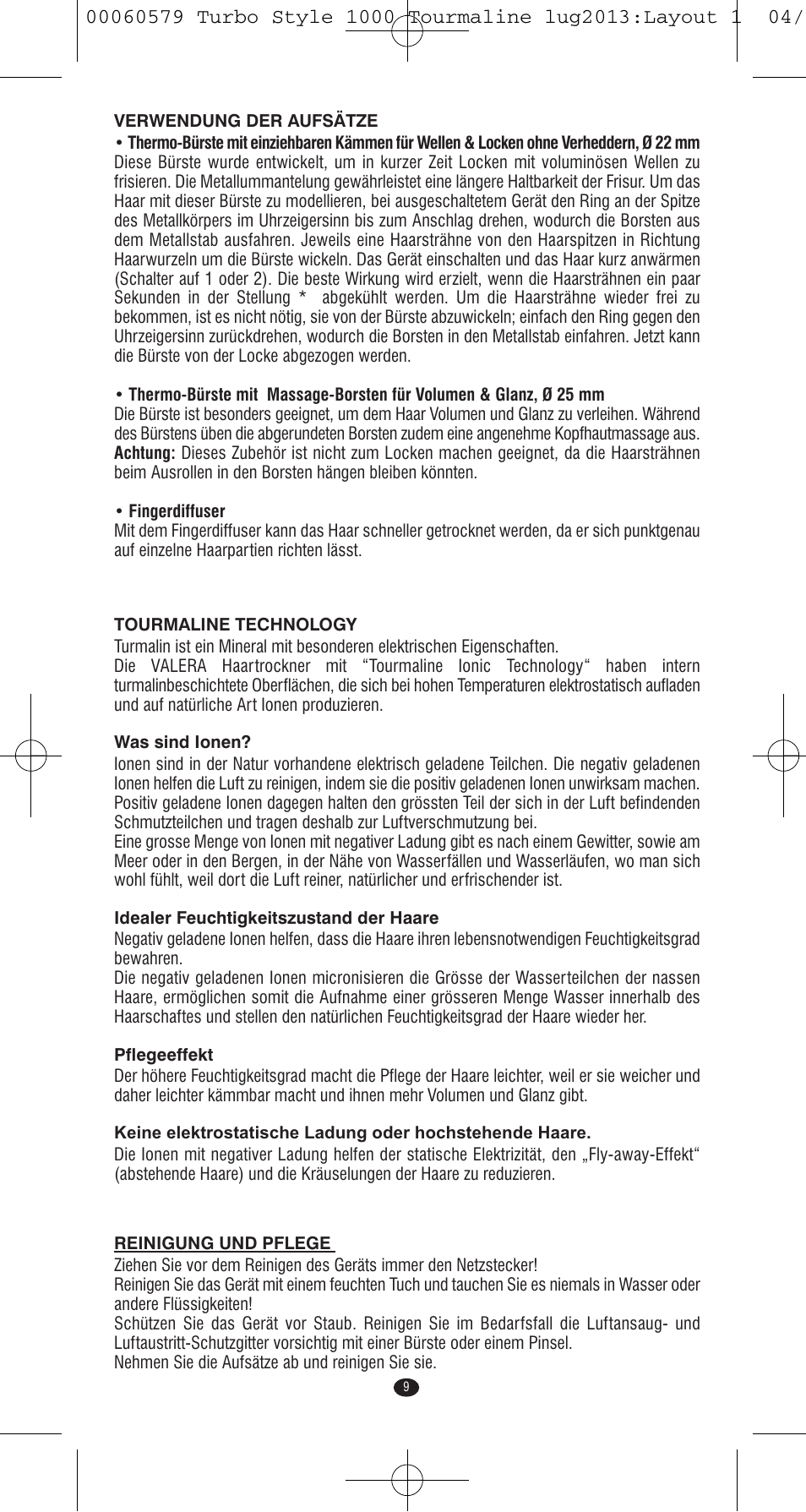 VALERA TURBO STYLE 1000 TOURMALINE User Manual | Page 9 / 80