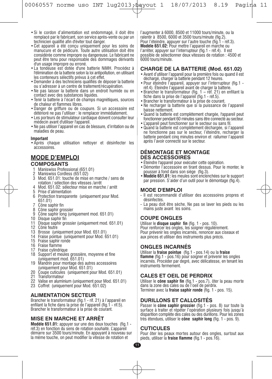 Mode d’emploi | VALERA MANISWISS CORDLESS User Manual | Page 10 / 66