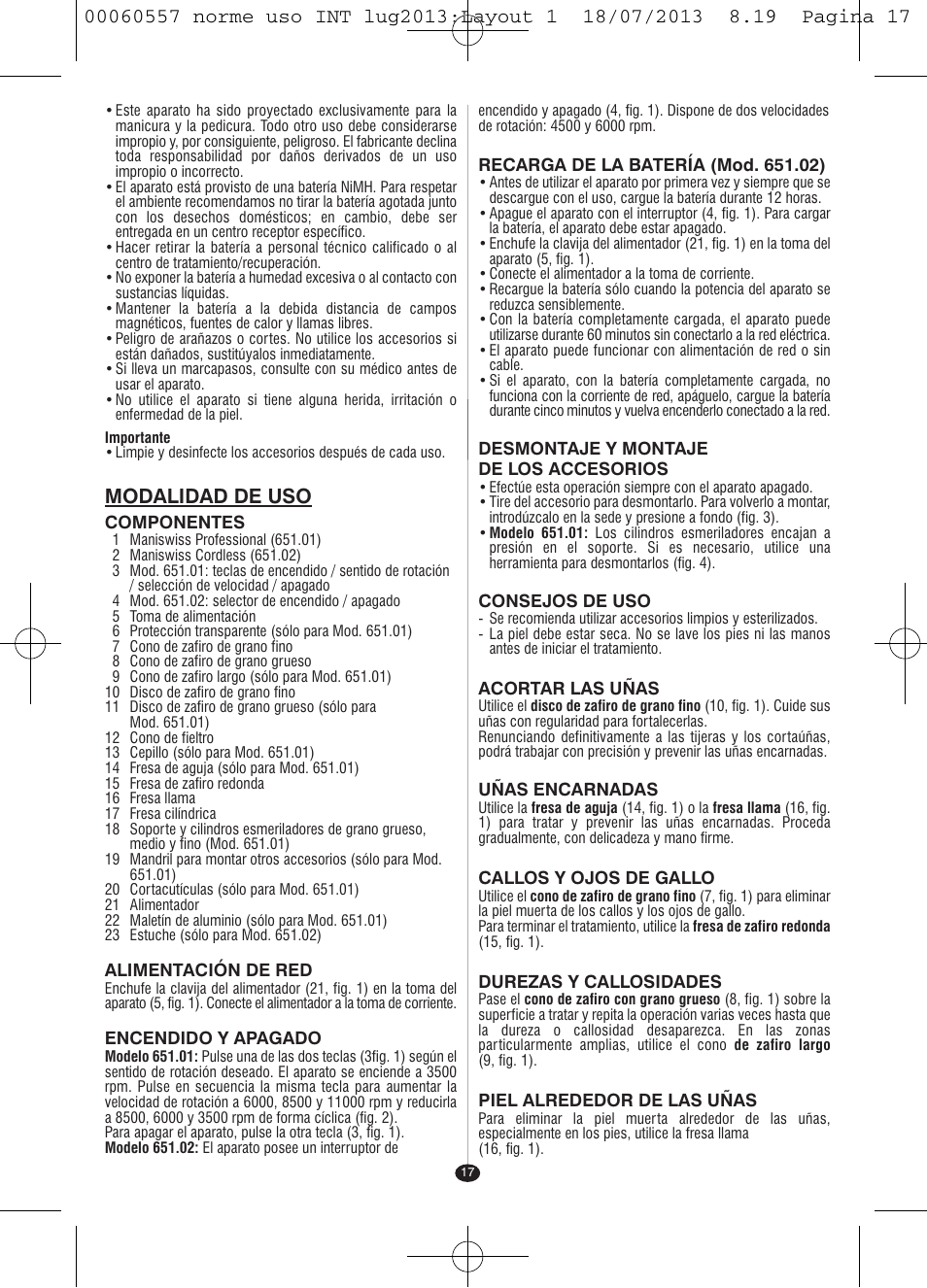 Modalidad de uso | VALERA MANISWISS CORDLESS User Manual | Page 16 / 66