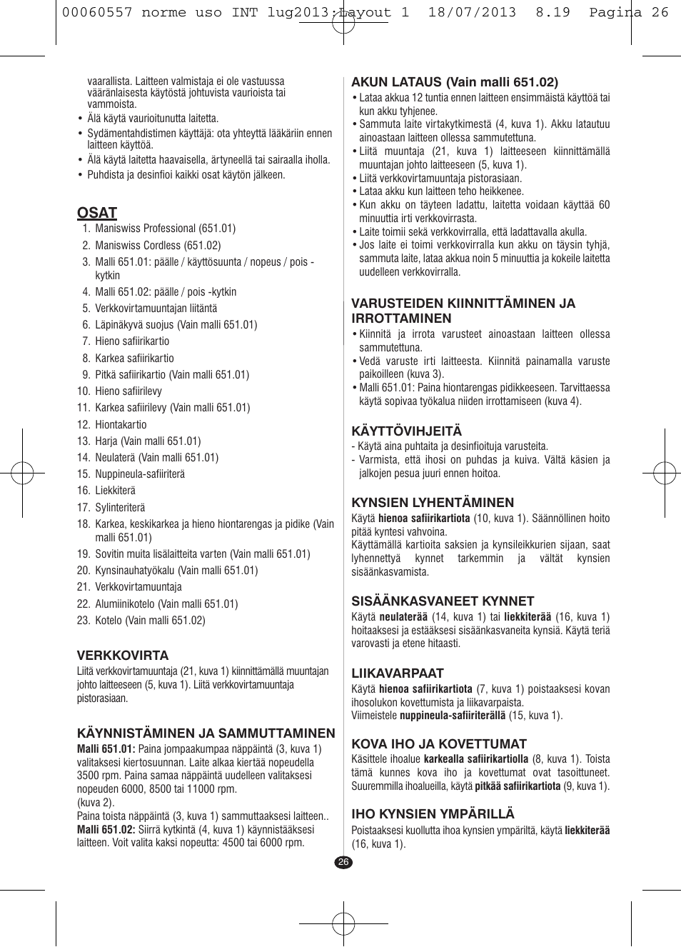 Osat | VALERA MANISWISS CORDLESS User Manual | Page 25 / 66