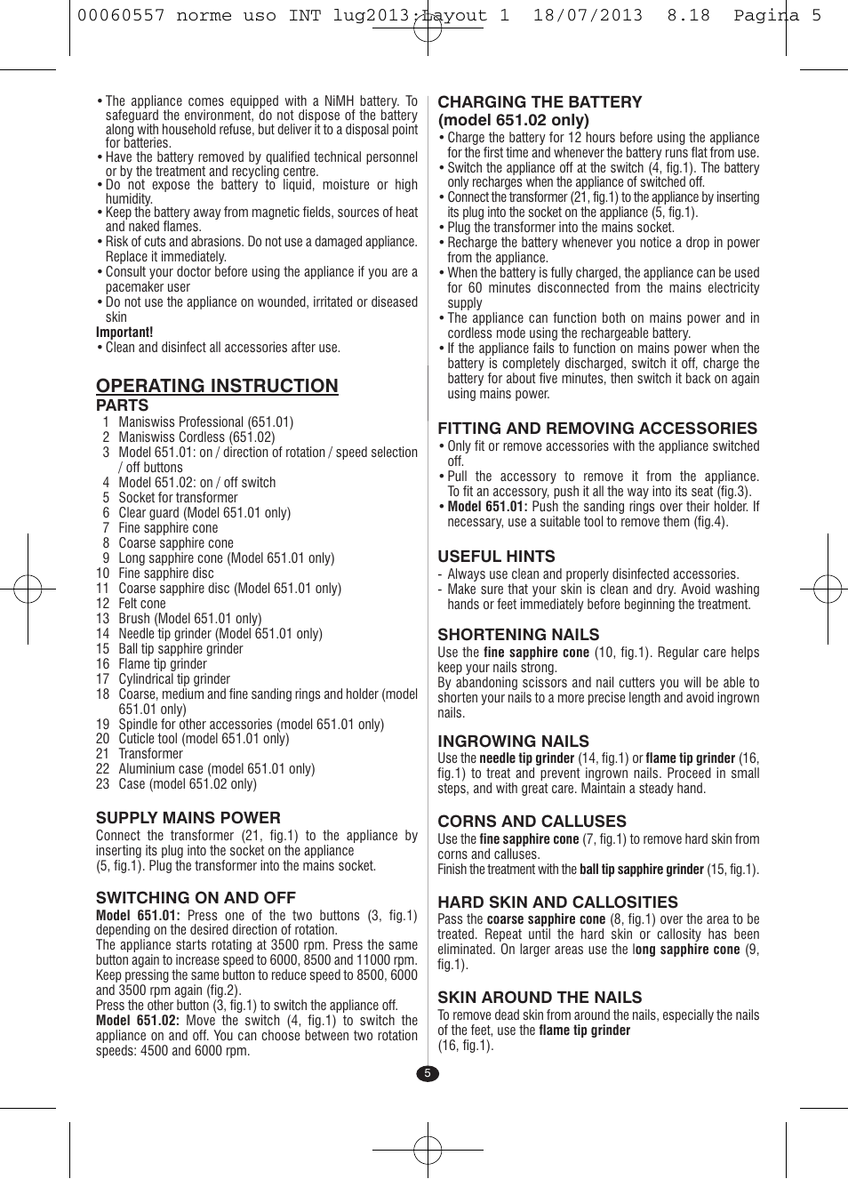 Operating instruction | VALERA MANISWISS CORDLESS User Manual | Page 4 / 66