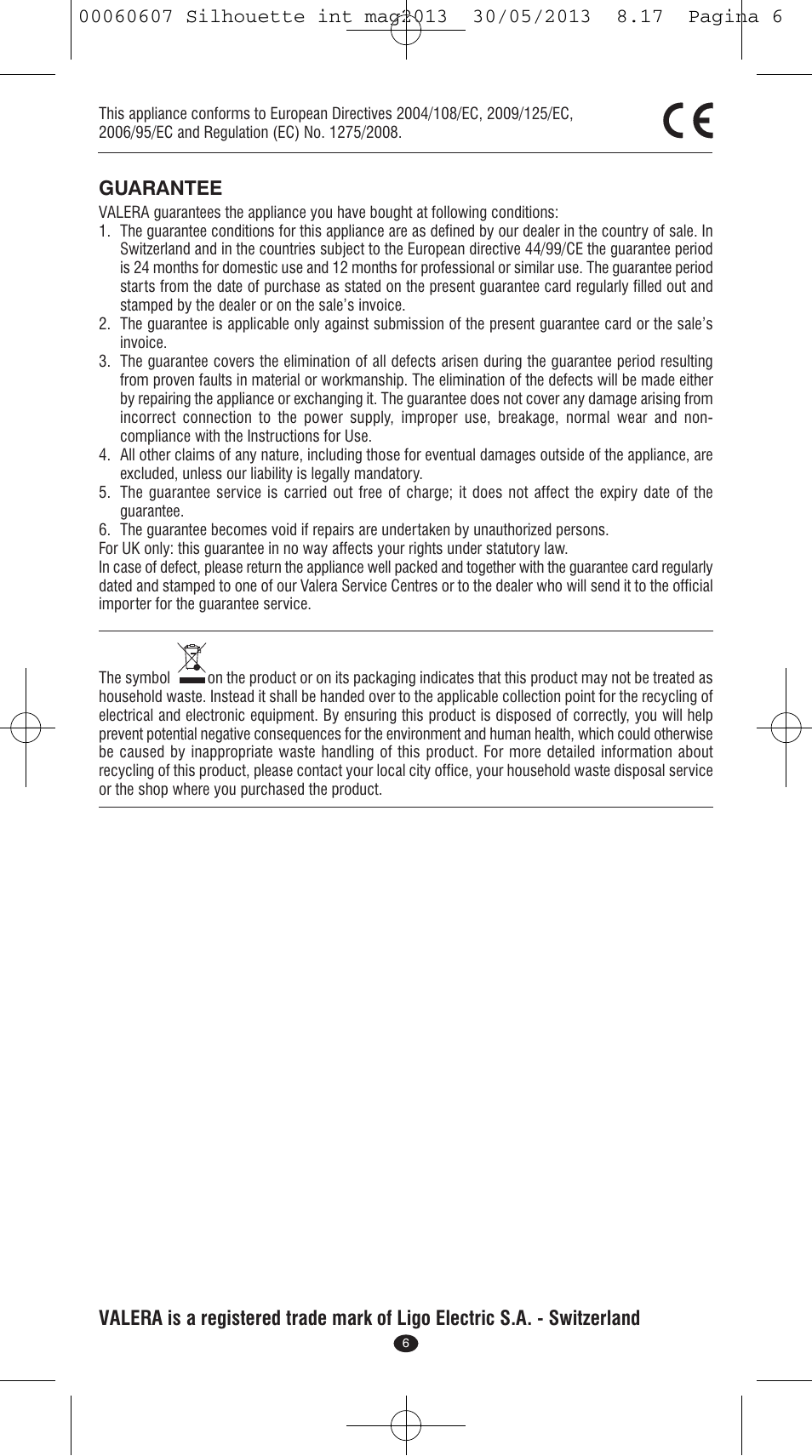 Guarantee | VALERA SILHOUETTE User Manual | Page 4 / 78