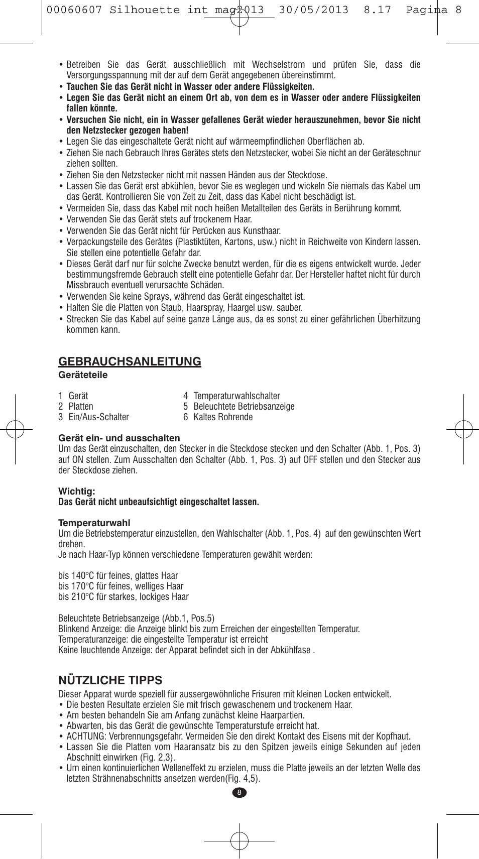 Gebrauchsanleitung, Nützliche tipps | VALERA SILHOUETTE User Manual | Page 6 / 78