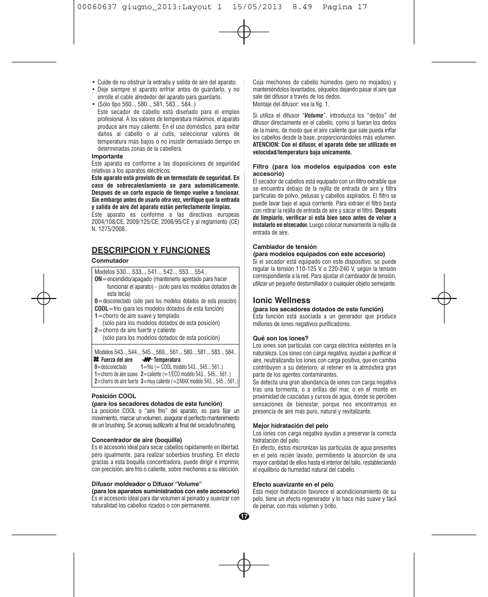 Ionic wellness, Descripcion y funciones | VALERA SWISS LIGHT 5400 FOLD-AWAY IONIC TOURMALINE User Manual | Page 17 / 88