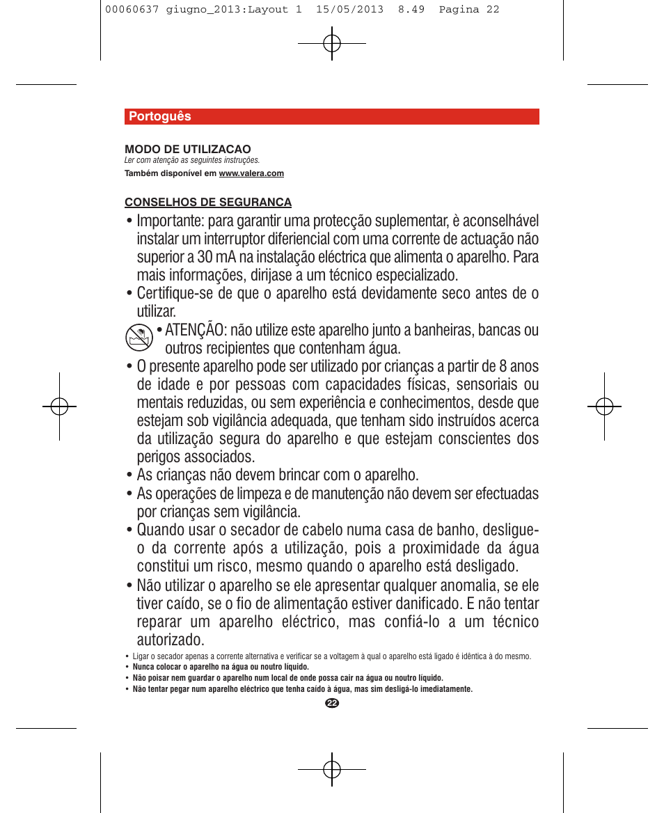 VALERA SWISS LIGHT 5400 FOLD-AWAY IONIC TOURMALINE User Manual | Page 22 / 88