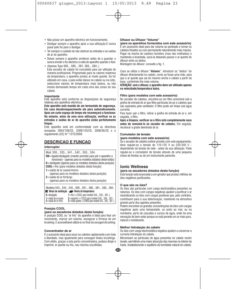 Ionic wellness, Descricao e funcao | VALERA SWISS LIGHT 5400 FOLD-AWAY IONIC TOURMALINE User Manual | Page 23 / 88