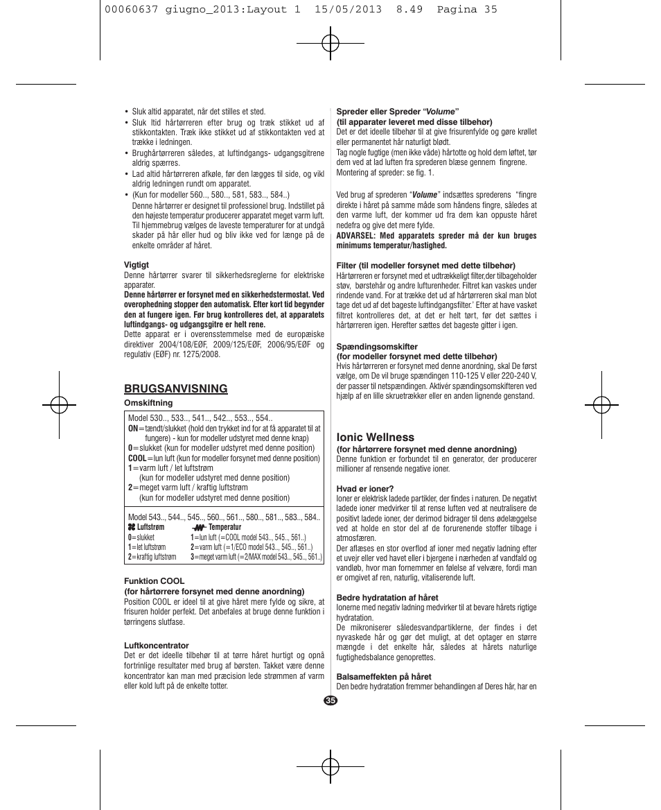 Ionic wellness, Brugsanvisning | VALERA SWISS LIGHT 5400 FOLD-AWAY IONIC TOURMALINE User Manual | Page 35 / 88