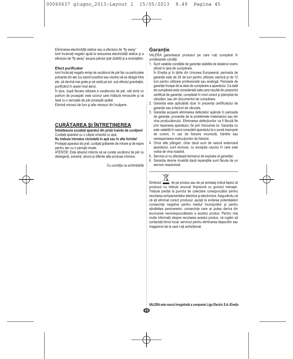VALERA SWISS LIGHT 5400 FOLD-AWAY IONIC TOURMALINE User Manual | Page 45 / 88