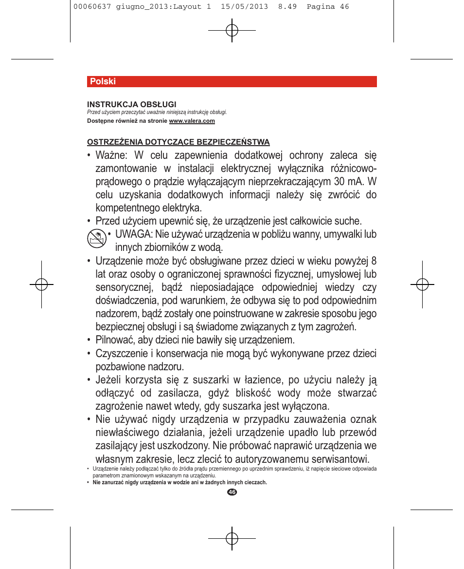 VALERA SWISS LIGHT 5400 FOLD-AWAY IONIC TOURMALINE User Manual | Page 46 / 88