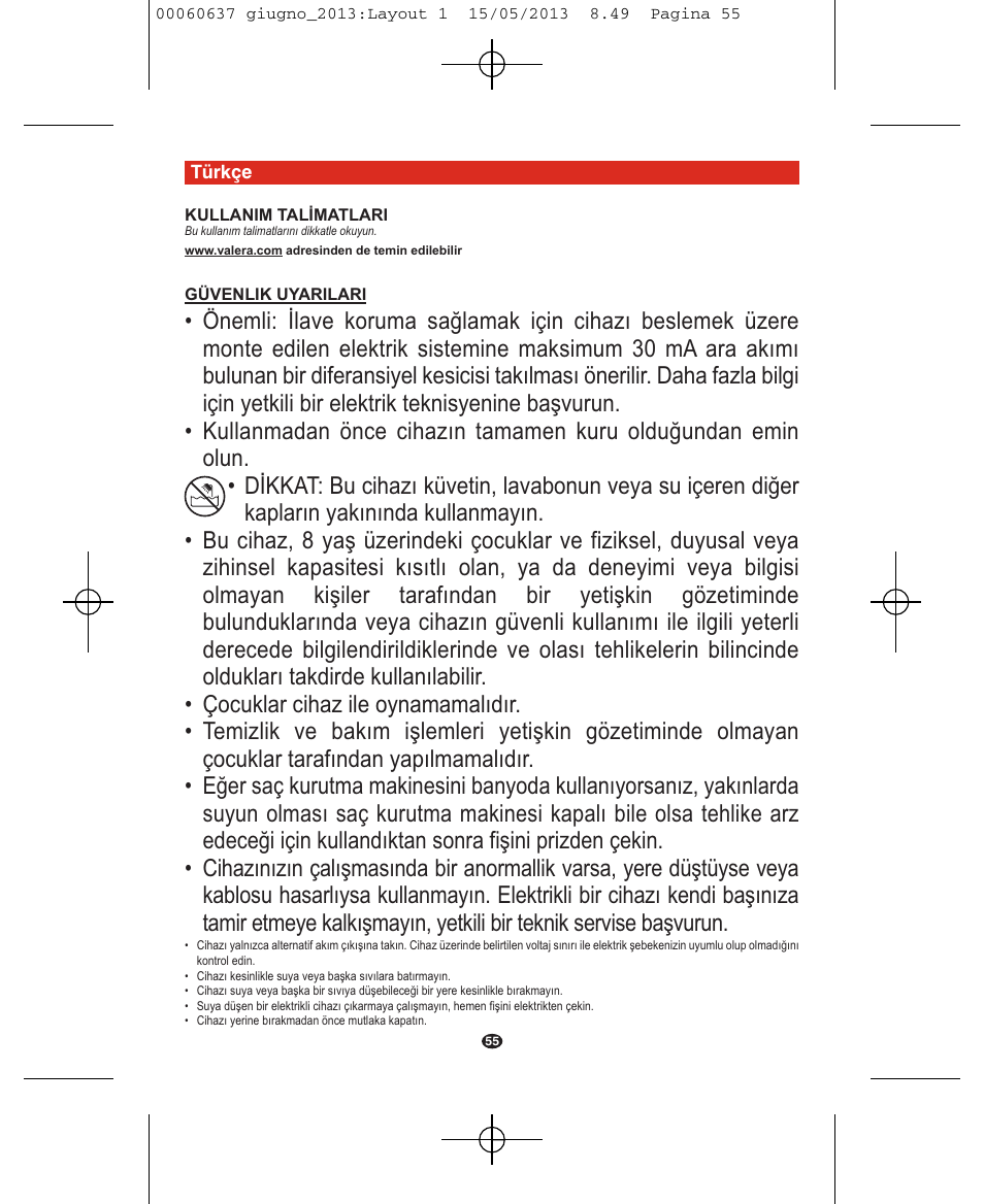 VALERA SWISS LIGHT 5400 FOLD-AWAY IONIC TOURMALINE User Manual | Page 55 / 88