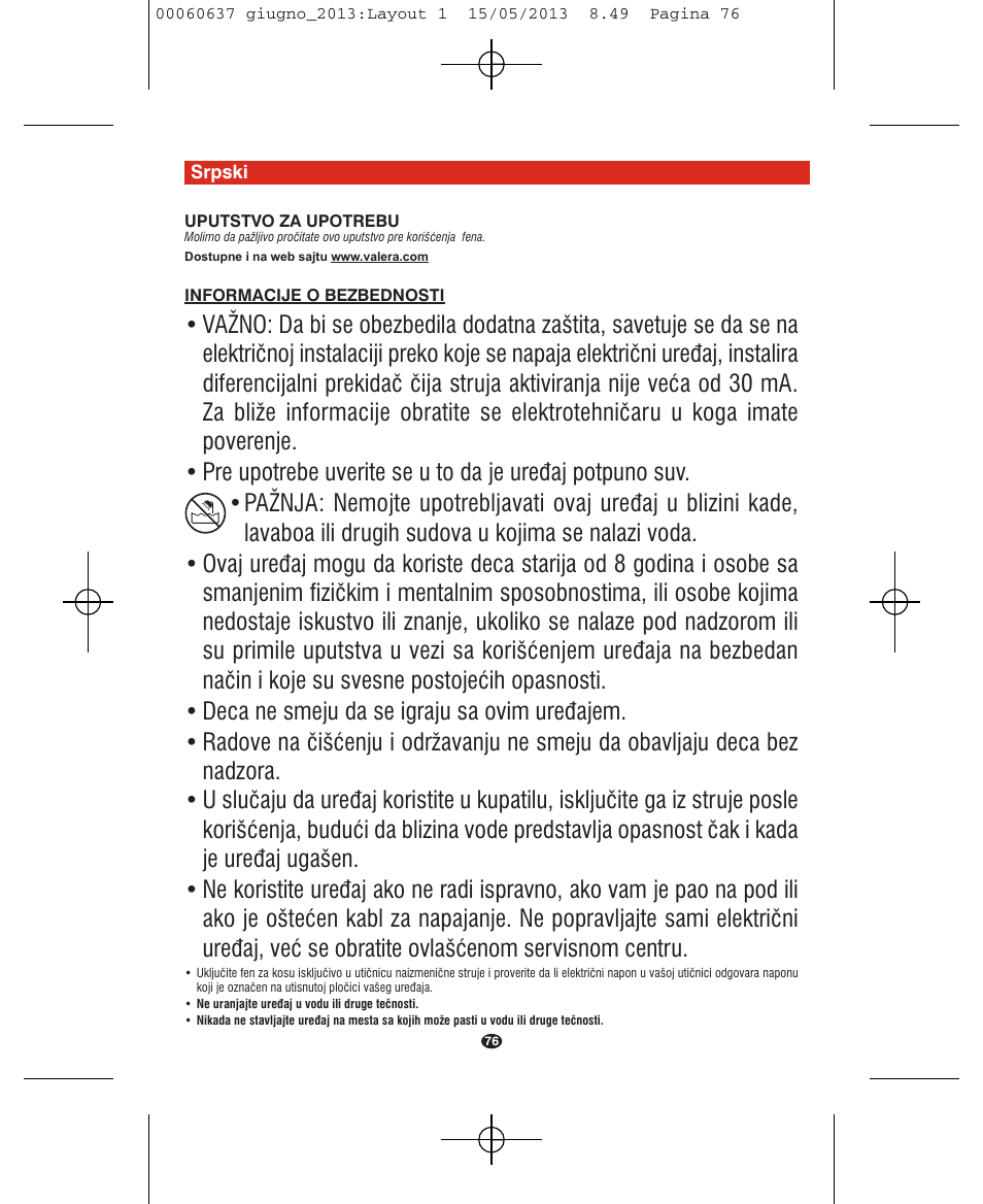 VALERA SWISS LIGHT 5400 FOLD-AWAY IONIC TOURMALINE User Manual | Page 76 / 88
