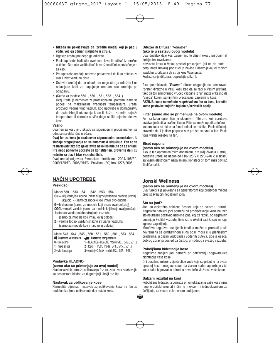 Jonski wellness, Način upotrebe | VALERA SWISS LIGHT 5400 FOLD-AWAY IONIC TOURMALINE User Manual | Page 77 / 88