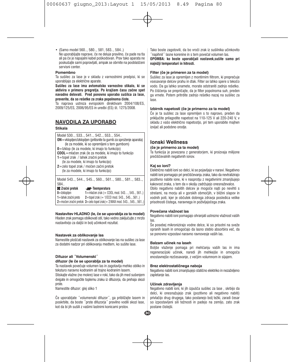 Ionski wellness, Navodila za uporabo | VALERA SWISS LIGHT 5400 FOLD-AWAY IONIC TOURMALINE User Manual | Page 80 / 88