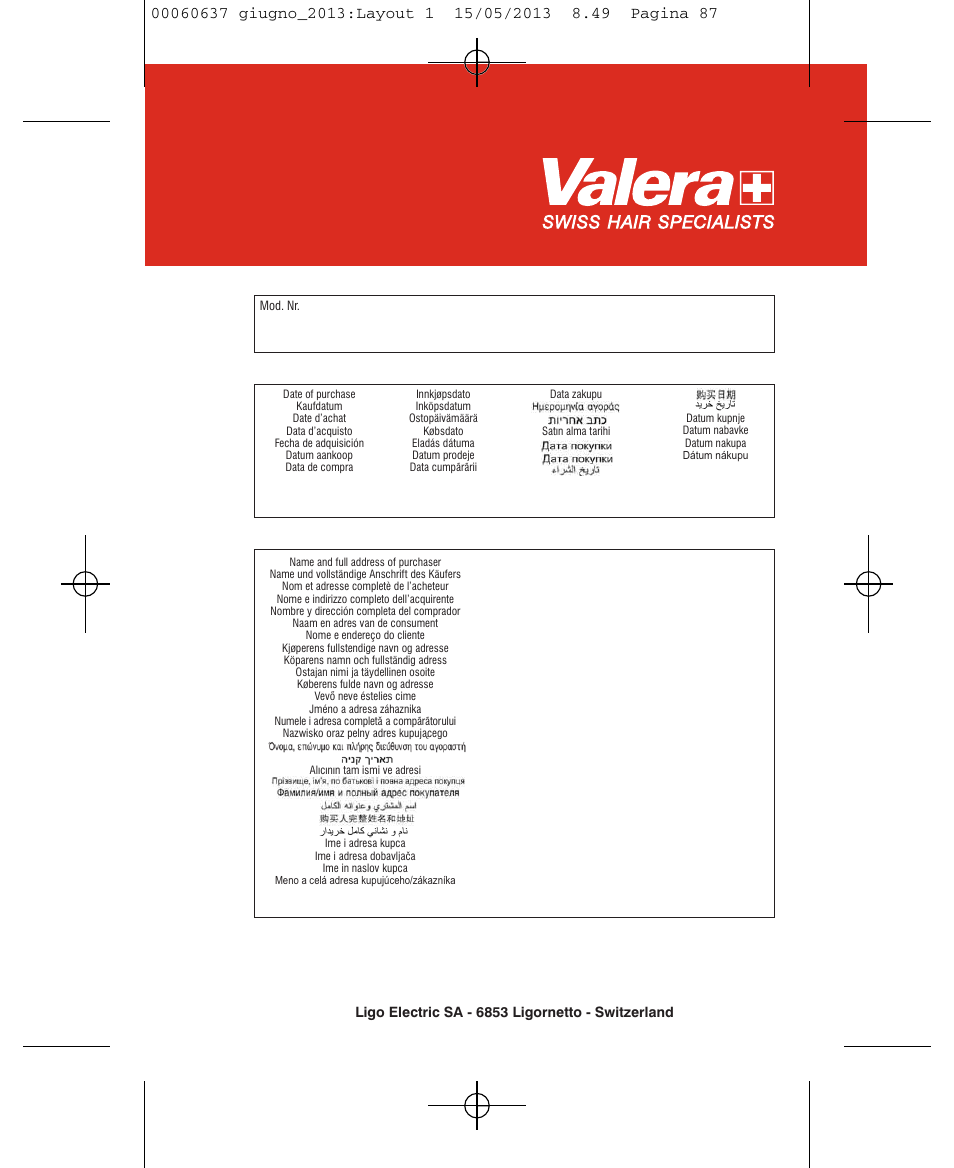 VALERA SWISS LIGHT 5400 FOLD-AWAY IONIC TOURMALINE User Manual | Page 87 / 88