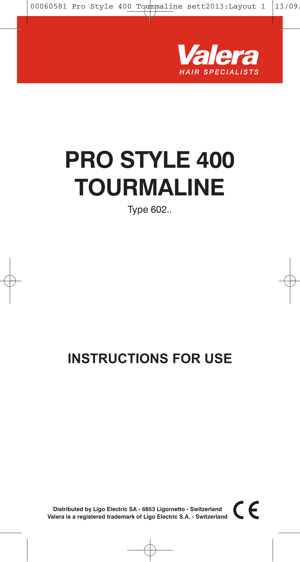 VALERA PRO STYLE 400 TOURMALINE User Manual | 88 pages