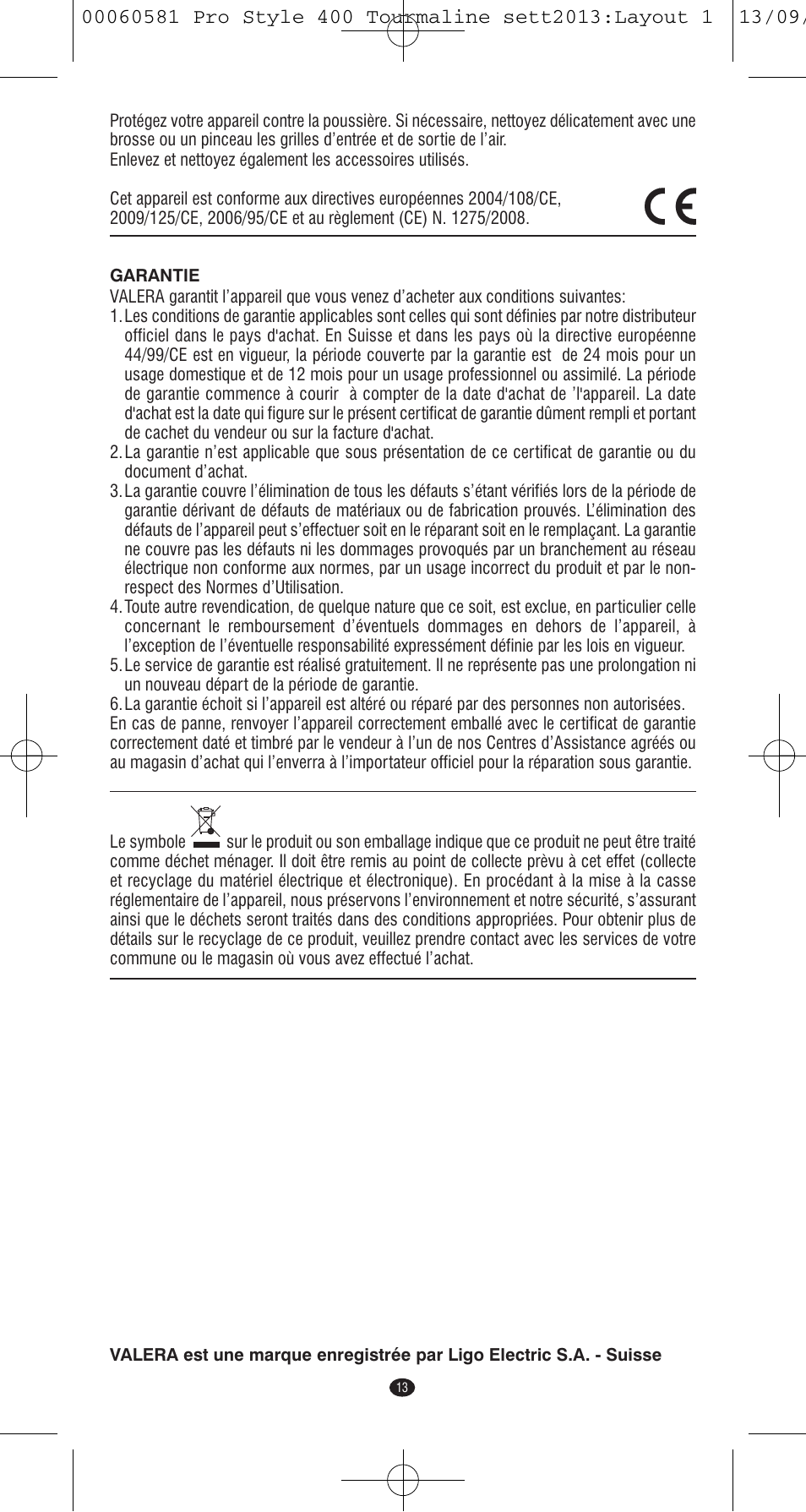 VALERA PRO STYLE 400 TOURMALINE User Manual | Page 13 / 88