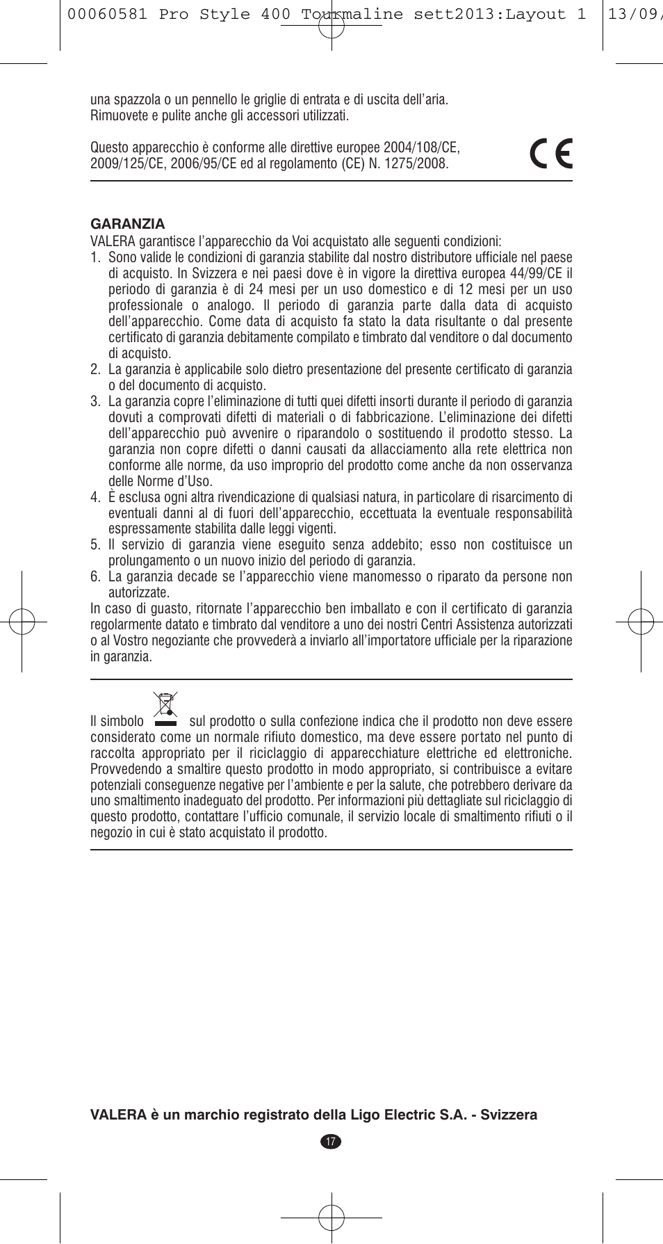 VALERA PRO STYLE 400 TOURMALINE User Manual | Page 17 / 88