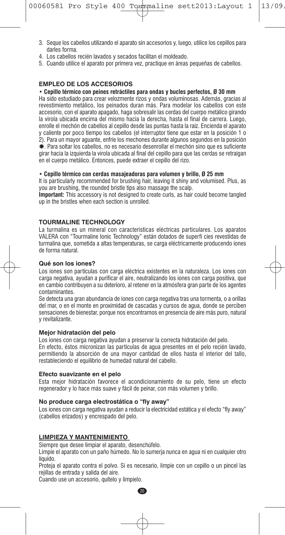 VALERA PRO STYLE 400 TOURMALINE User Manual | Page 20 / 88