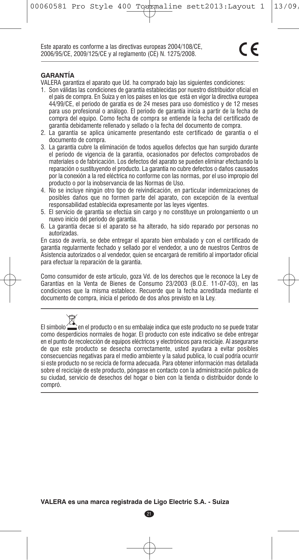 VALERA PRO STYLE 400 TOURMALINE User Manual | Page 21 / 88