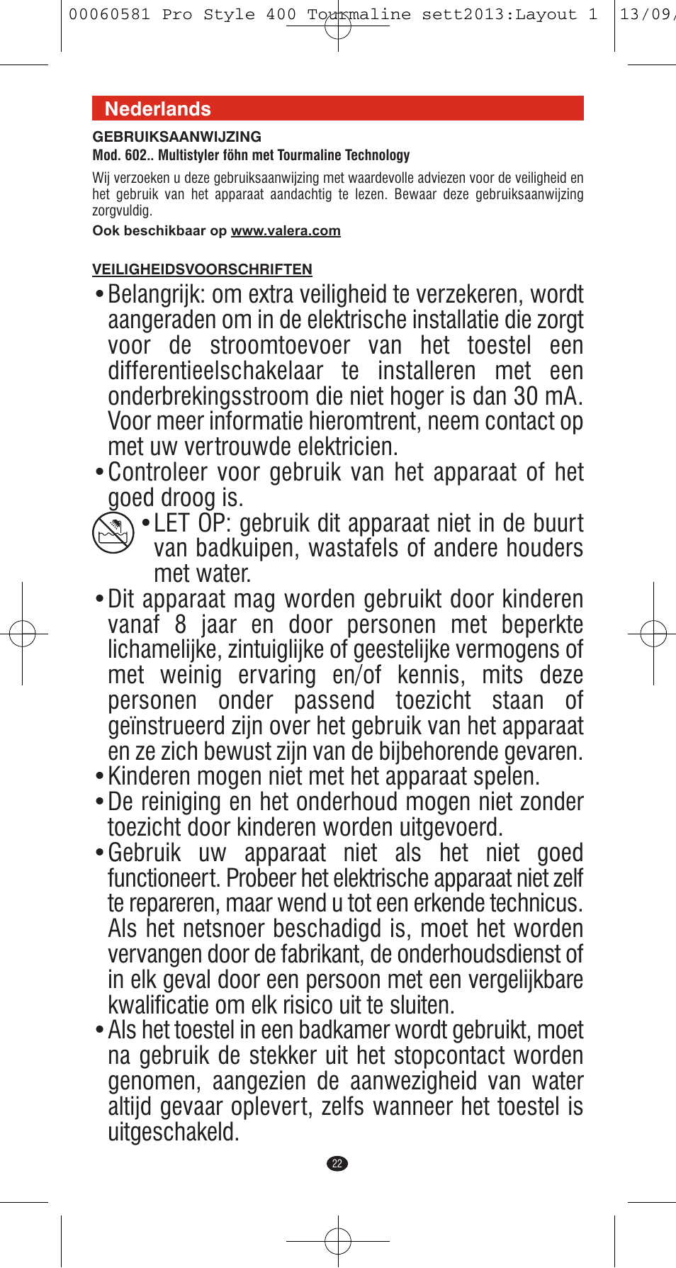 VALERA PRO STYLE 400 TOURMALINE User Manual | Page 22 / 88