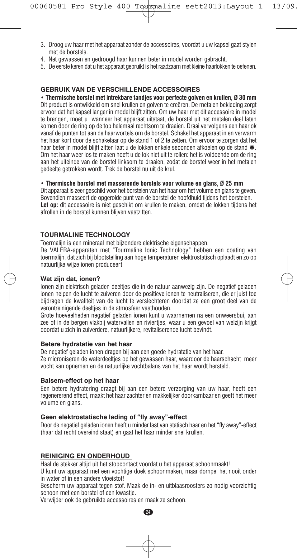 VALERA PRO STYLE 400 TOURMALINE User Manual | Page 24 / 88