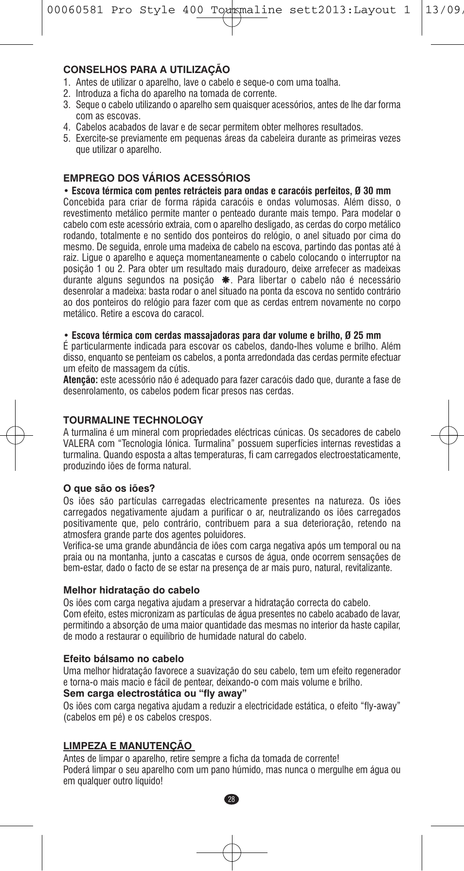 VALERA PRO STYLE 400 TOURMALINE User Manual | Page 28 / 88