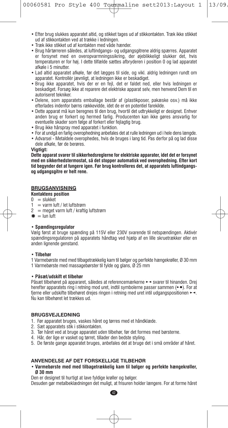 VALERA PRO STYLE 400 TOURMALINE User Manual | Page 42 / 88